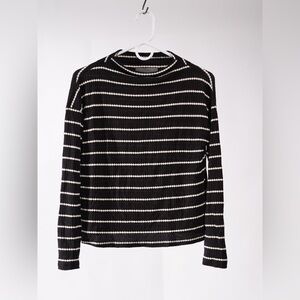 Anthropologie Striped Mock Neck Long Sleeve Ribbed Top New Size XS